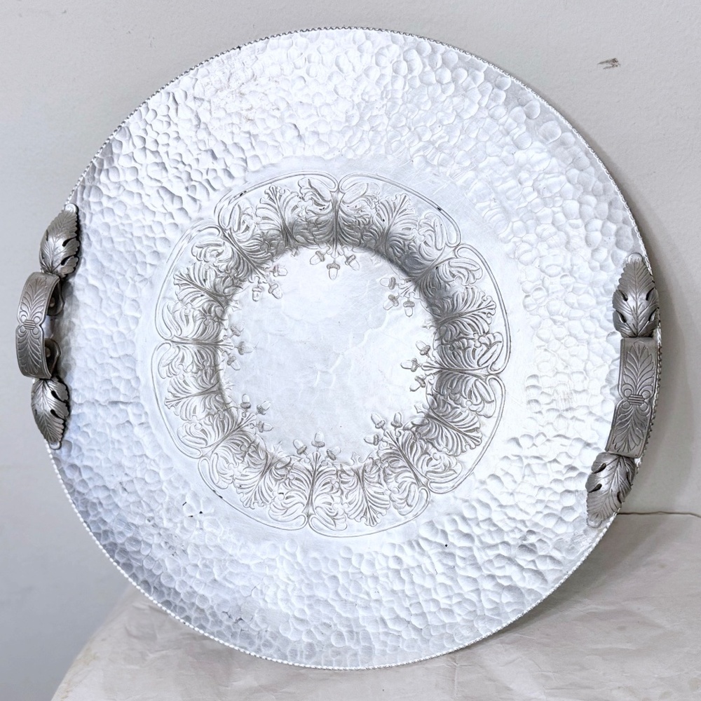 Vintage Trade Continental Mark hand wrought hammered Aluminum Tray Acorn Leaf